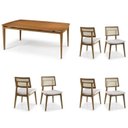 Ver imagem 2 de Conjunto Sala de Jantar Madeira Maciça - Mesa 1,80 Laminada 6 Cadeiras Estofadas Encosto Tela Marrom/Freijó