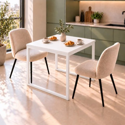 Mesa de Jantar Reforçada Industrial 60x60cm Tampo Branco Pés Branco