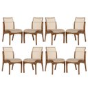Ver imagem 1 de Kit 8 Cadeiras de Madeira Estofada para Mesa de Jantar Lisboa Linho Bege com Encosto Tela M58 Rmi