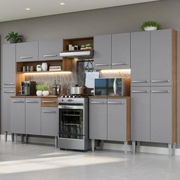 Armário de Cozinha Completa 325cm Cinza/Rustic Emilly Madesa 02 - 2