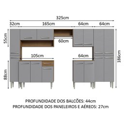 Armário de Cozinha Completa 325cm Cinza/Rustic Emilly Madesa 02 - 4