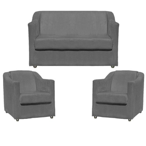 Kit Namoradeira Decorativa + 2 Poltronas para Sala Manicure Recepção Consultório Mila Suede