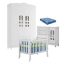 Ver imagem 1 de Quarto de Bebê New Selena 4 Portas com Berço Lila e Cômoda Selena Branco Brilho e Colchão