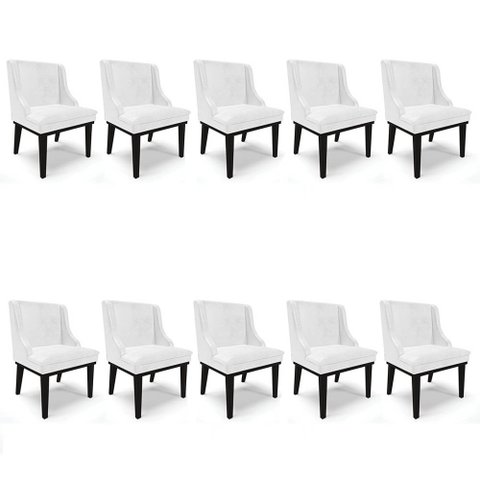 Kit 10 Cadeiras Estofadas Base Fixa de Madeira Preto Lia Sintético Premium Branco - Ibiza