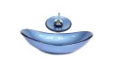 Ver imagem 1 de CUBA DE VIDRO OVAL 55CM AZUL + VALVULA + TORNEIRA CASCATA