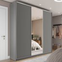 Ver imagem 1 de Guarda-Roupa Casal 100% MDF BP com 3 Portas e 1 Espelho Zermatt Cinza