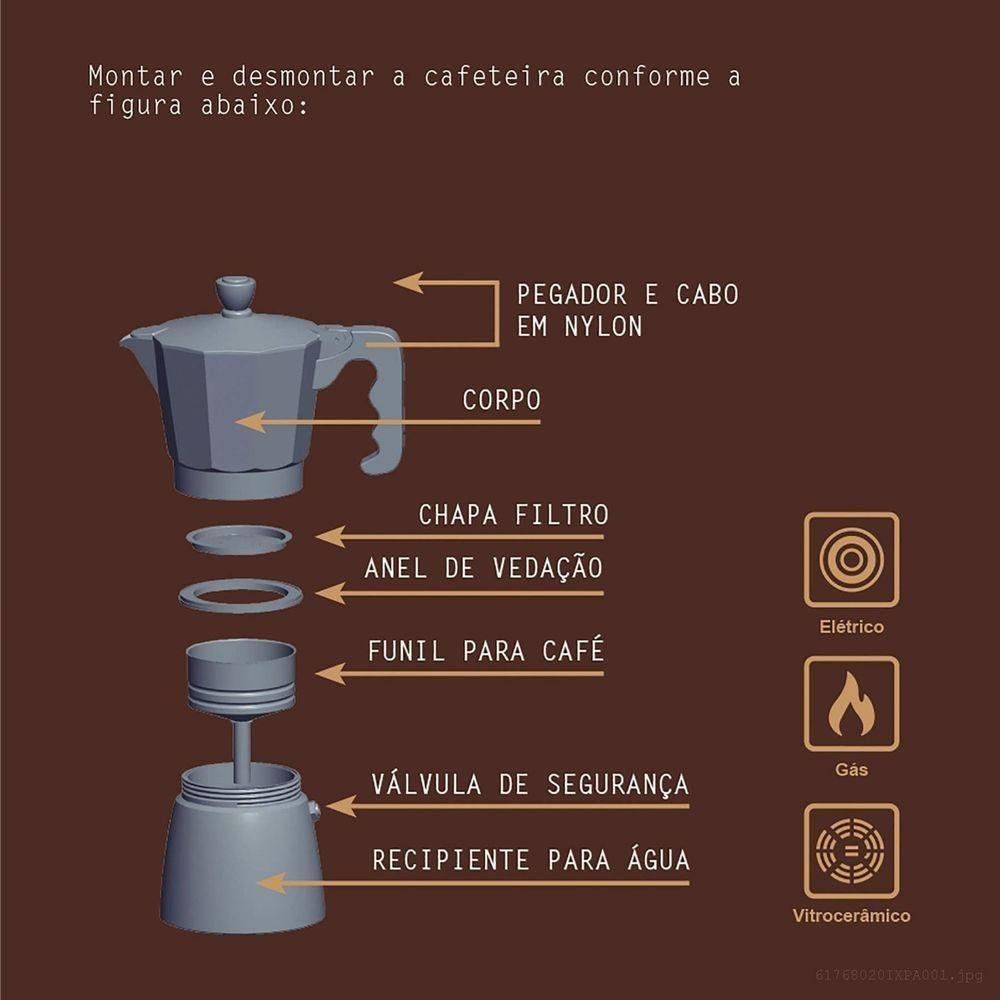 Cafeteira Expresso Italiana Tramontina em Alumínio Preto com Cabo em Nylon 320 Ml Tramontina - 6