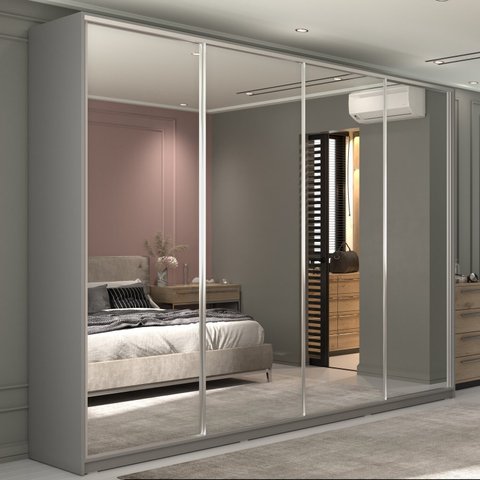 Guarda-Roupa Casal 100% MDF BP com 4 Portas Espelhos Zermatt Cinza