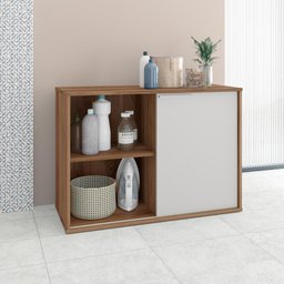 Balcão Lavanderia Multiuso 1 Porta Correr Multimóveis CR30024 Castanho/Branco - 1