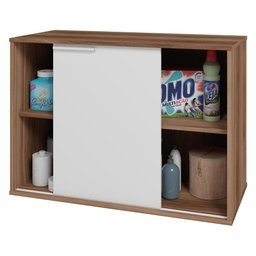 Balcão Lavanderia Multiuso 1 Porta Correr Multimóveis CR30024 Castanho/Branco - 4