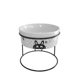 Comedouro Elevado com Pote de Porcelana 300ml Vários Modelos Cor:gato Poá - 1