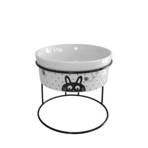 Comedouro Elevado com Pote de Porcelana 300ml Vários Modelos Cor:gato Poá