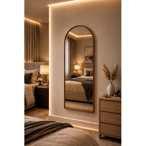 Espelho Decorativo com Couro Caramelo 100x35cm Sofisticada para Ambientes Refinados