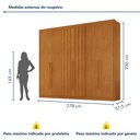 Ver imagem 3 de Guarda Roupa Casal 6 Portas 2 Portas Ripadas 6 Gavetas Dubai 100% MDF Cinamomo Marrom