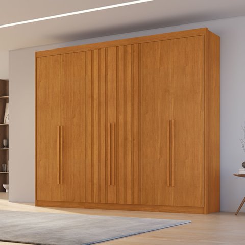 Guarda Roupa Casal 6 Portas 2 Portas Ripadas 6 Gavetas Dubai 100% MDF Cinamomo Marrom