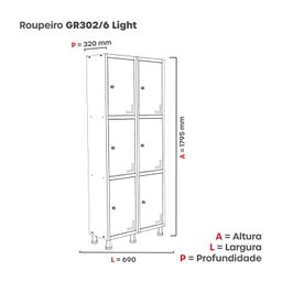 Armário Locker Guarda Volume Aço Light 2v 06 Portas Gr302/6 - 4