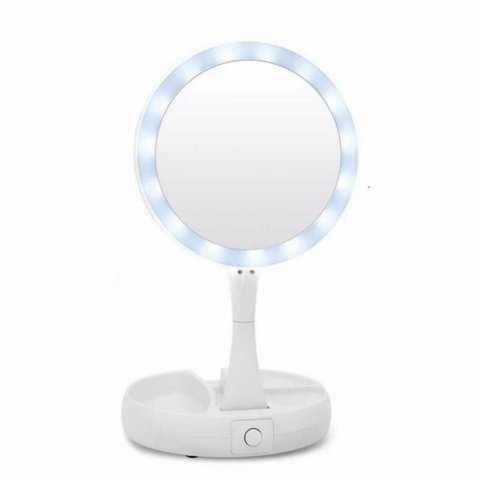 Espelho de Luz Led Dobravel Aumenta 10x Maquiagem Dupla Face