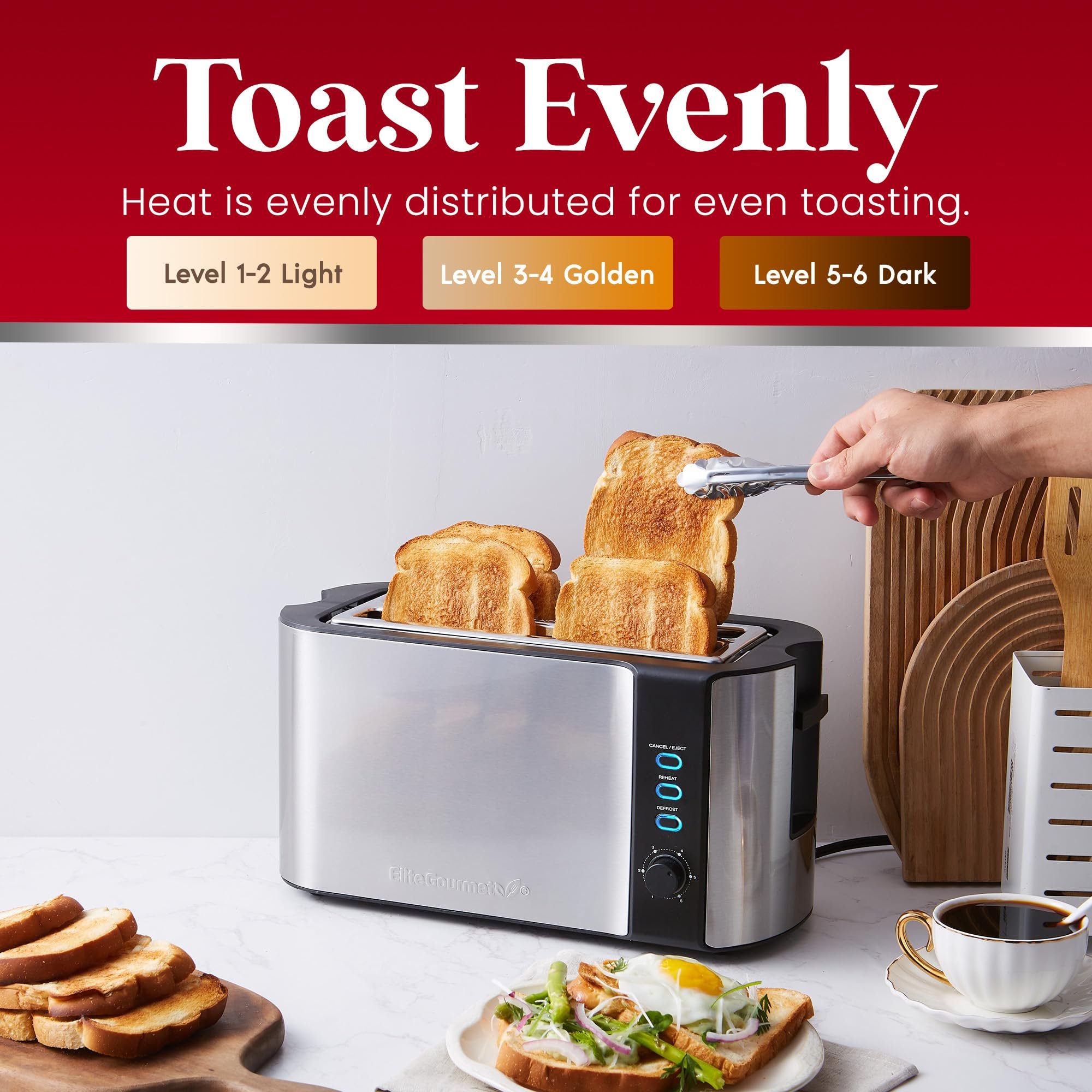 Elite Gourmet Ect3100 Tostadeira 4 Fatias, Aço Inox e Preto - 6