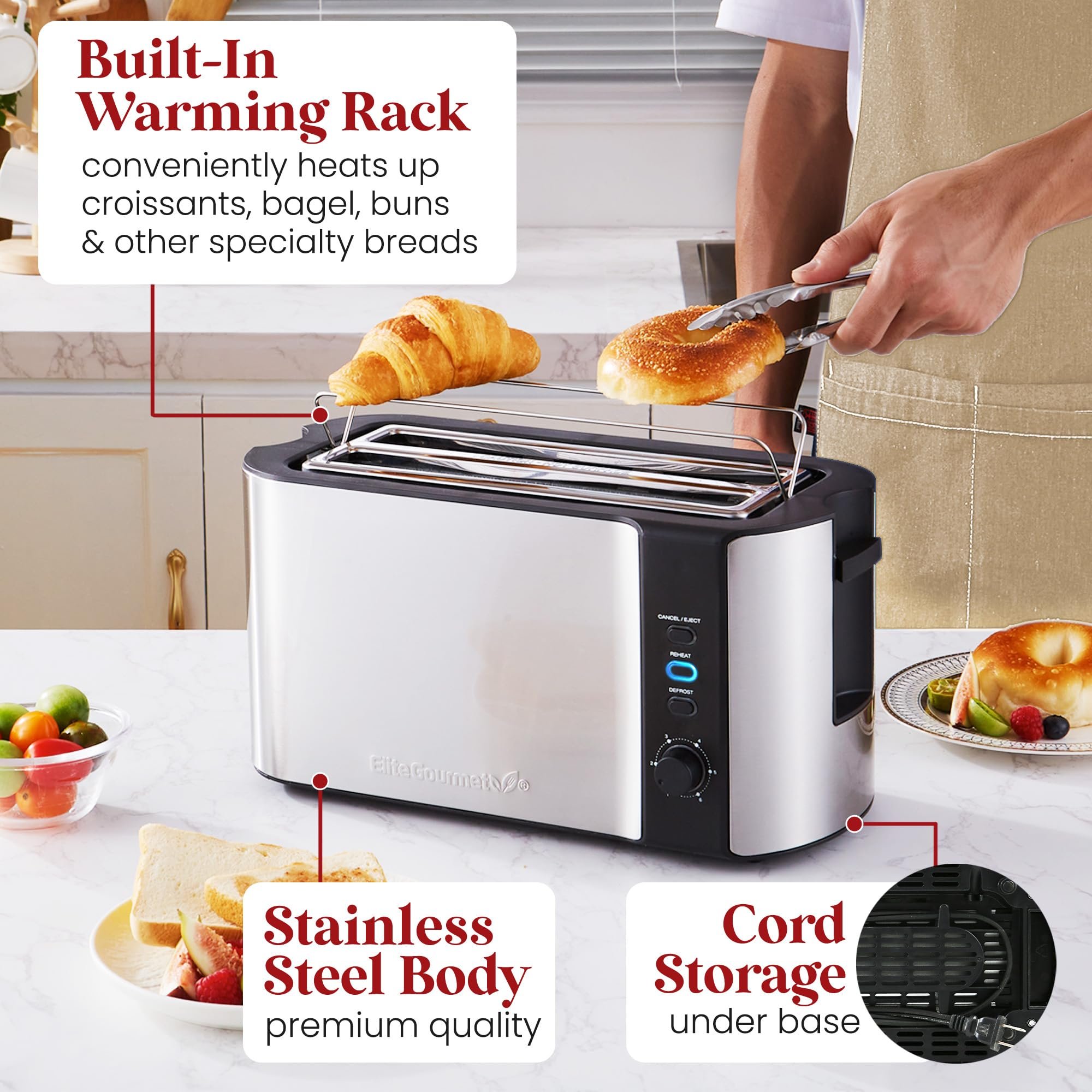 Elite Gourmet Ect3100 Tostadeira 4 Fatias, Aço Inox e Preto - 7