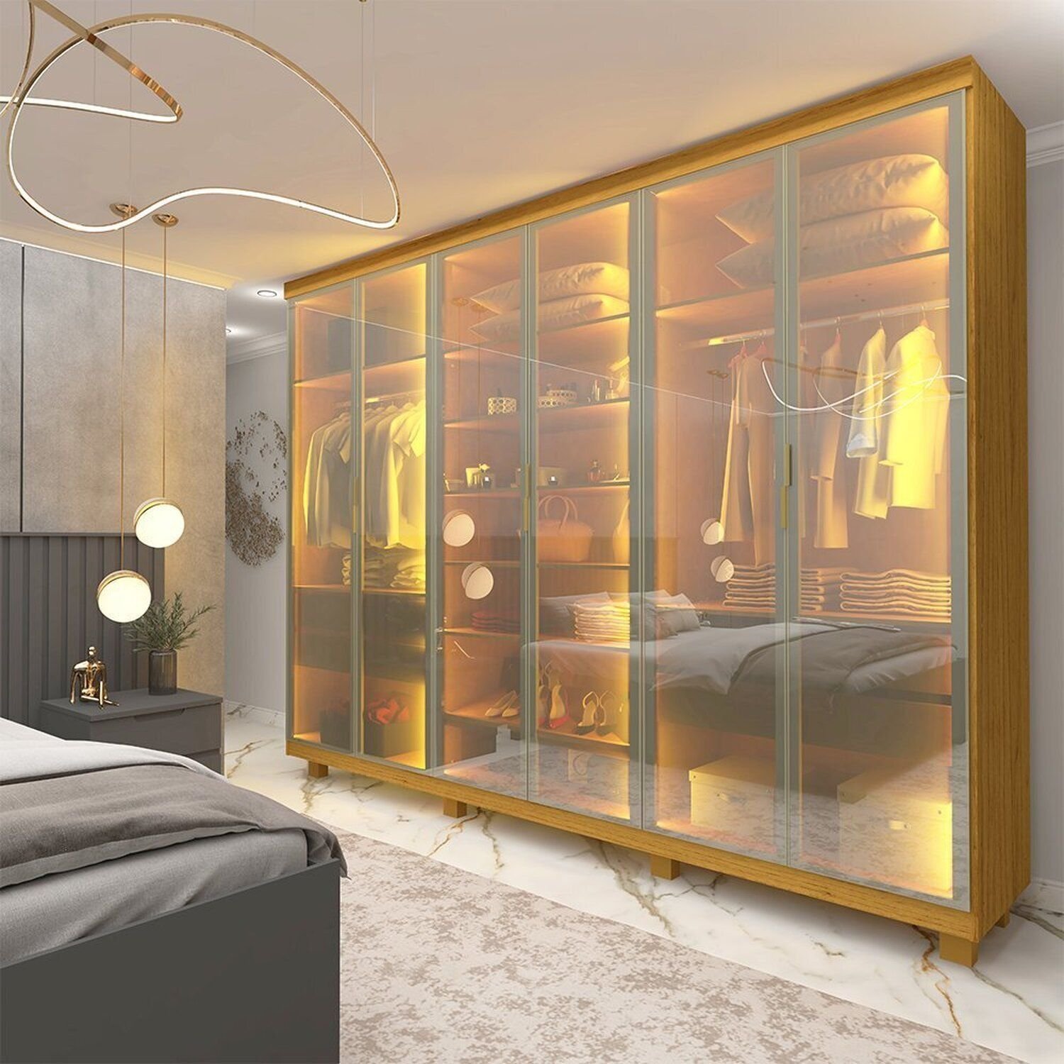 Guarda-roupa Casal 6 Portas com 6 Portas Reflecta com Pés com Led Imperatriz 100% MDF Yescasa | MadeiraMadeira