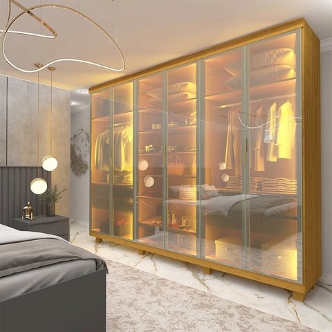 Guarda-roupa Casal 6 Portas com 6 Portas Reflecta com Pés com Led Imperatriz 100% MDF Yescasa