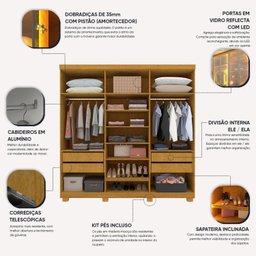 Guarda-roupa Casal 6 Portas com 6 Portas Reflecta com Pés com Led Imperatriz 100% MDF - 6
