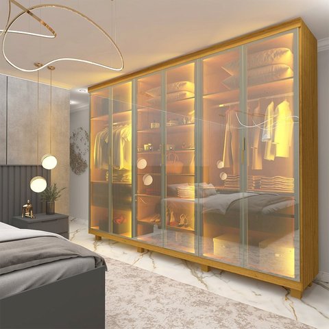 Guarda-roupa Casal 6 Portas Reflecta com Pés e Led Imperatriz 100% MDF