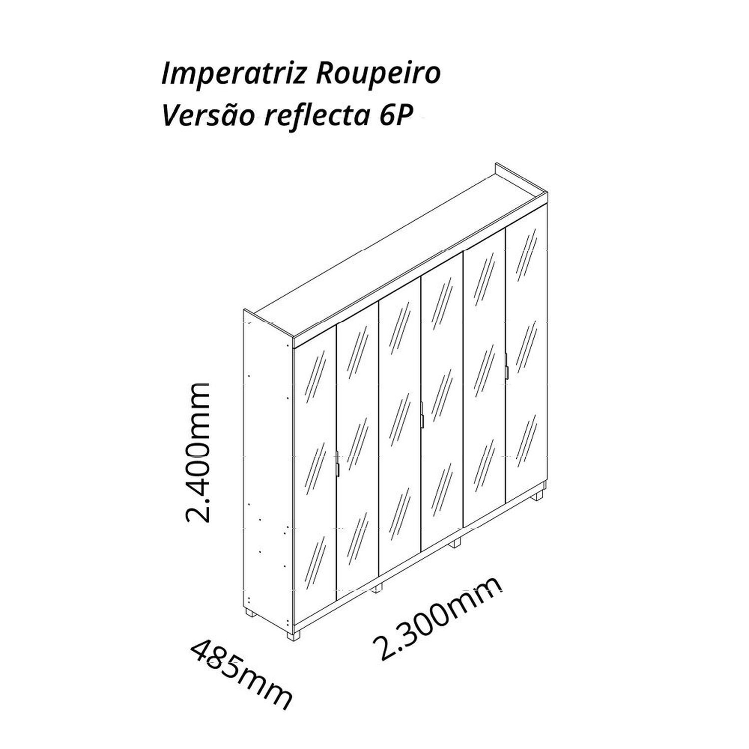 Guarda-roupa Casal 6 Portas com 6 Portas Reflecta com Pés com Led Imperatriz - 4