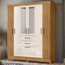 Ver imagem 2 de Guarda Roupa Casal Espelho 7p 165 Cm Malta Freijo Off White Friso Moval