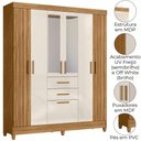 Ver imagem 4 de Guarda Roupa Casal Espelho 7p 165 Cm Malta Freijo Off White Friso Moval