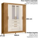 Ver imagem 3 de Guarda Roupa Casal Espelho 7p 165 Cm Malta Freijo Off White Friso Moval