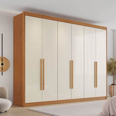 Guarda Roupa Casal 6 Portas 8 Gavetas Eloá 100% MDF Cinamomo Off White Bege