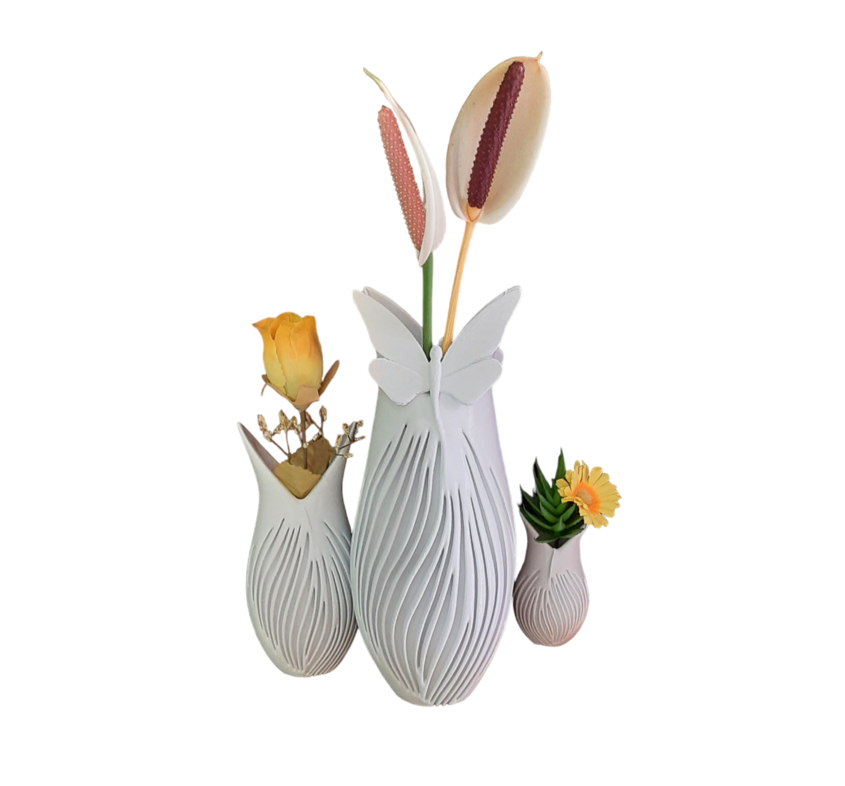 Kit 3 Vasos Decorativos Elegance Borboleta Plantas Luxo Moderno - 4