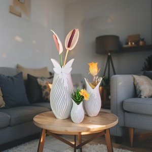 Kit 3 Vasos Decorativos Elegance Borboleta Plantas Luxo Moderno