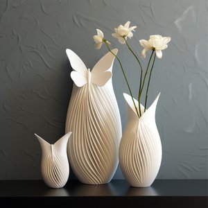 Kit 3 Vasos Decorativos Elegance Borboleta Plantas Luxo Moderno