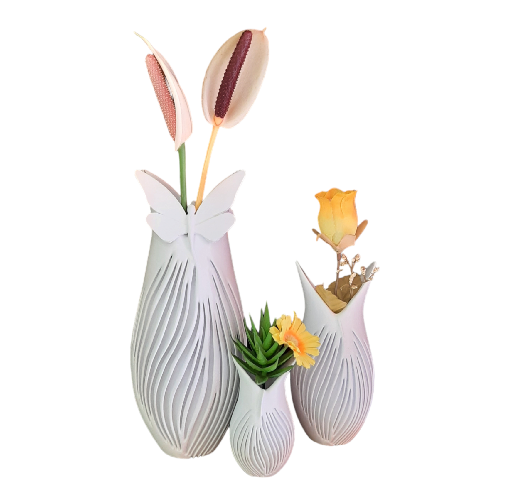 Kit 3 Vasos Decorativos Elegance Borboleta Plantas Luxo Moderno - 3