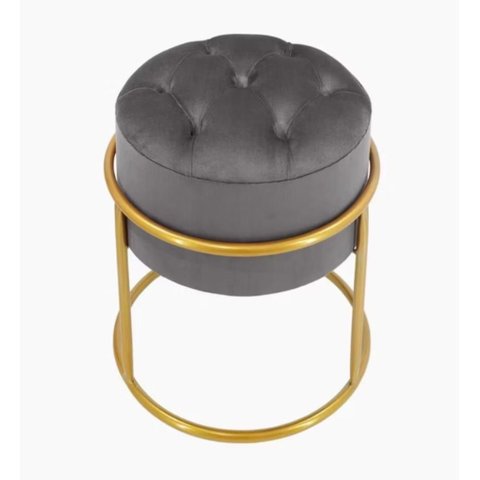 Puff Banqueta Estofado Decorativo Base de Ferro Capitonê Suede Grafite Eli Móveis e Decoração