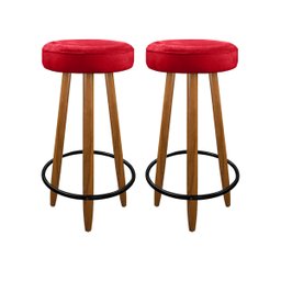 Kit com 2 Banquetas Altas Camila para Bancada Bar Cozinha Banco Pés Palito Madeira Vermelho - 1