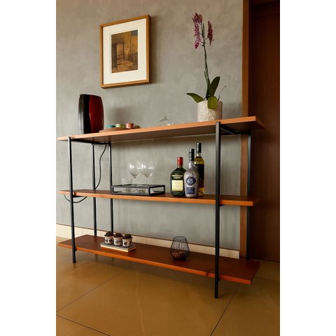 Aparador Estante Cora com 3 Prateleiras em Madeira Maciça – Design Moderno e Estrutura Metálica