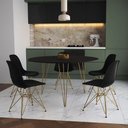 Ver imagem 1 de Mesa Jantar Redonda 110Cm Preta Clips 3 Pés Com 5 Cadeiras Pretas Base Dourada - Cor: Preto