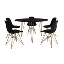 Ver imagem 6 de Mesa Jantar Redonda 110Cm Preta Clips 3 Pés Com 5 Cadeiras Pretas Base Dourada - Cor: Preto