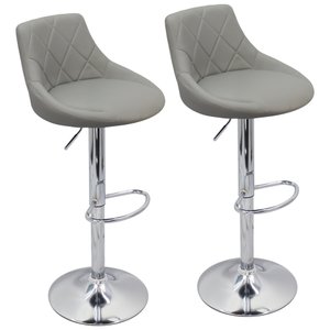Kit 2 Banquetas Milano Carmel Estofada Giratória C/ Regulagem - Cinza