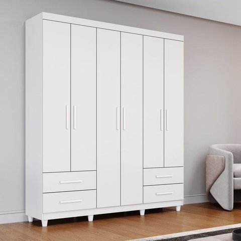 Guarda Roupa Casal 6 Portas 4 Gavetas Califórnia Branco