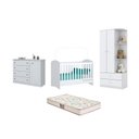 Ver imagem 1 de Berço Bala de Menta e Cômoda Americano e Guarda Roupa Labirinto Branco e Colchão - Fdecor