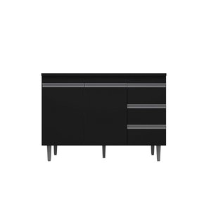 Balcão Gabinete para Cozinha Andréia 100cm 2 Portas 3 Gavetas:preto
