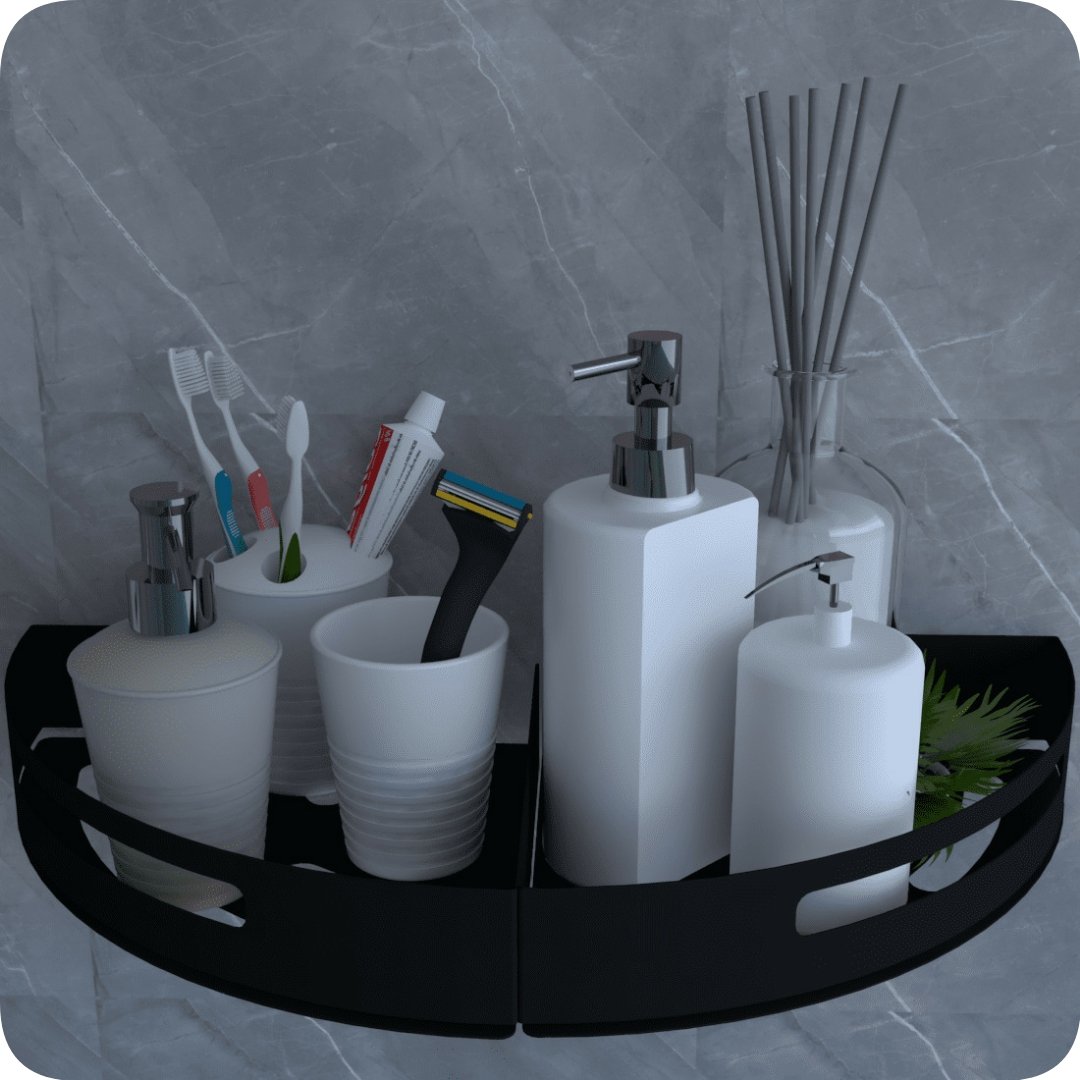 Kit 2 Suportes Porta Shampoo para Banheiro de Canto Inox Preto - 2