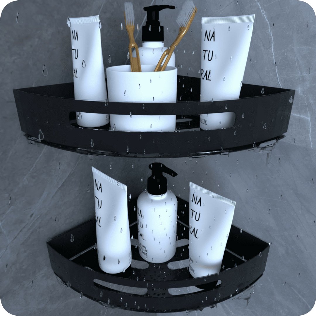 Kit 2 Suportes Porta Shampoo para Banheiro de Canto Inox Preto