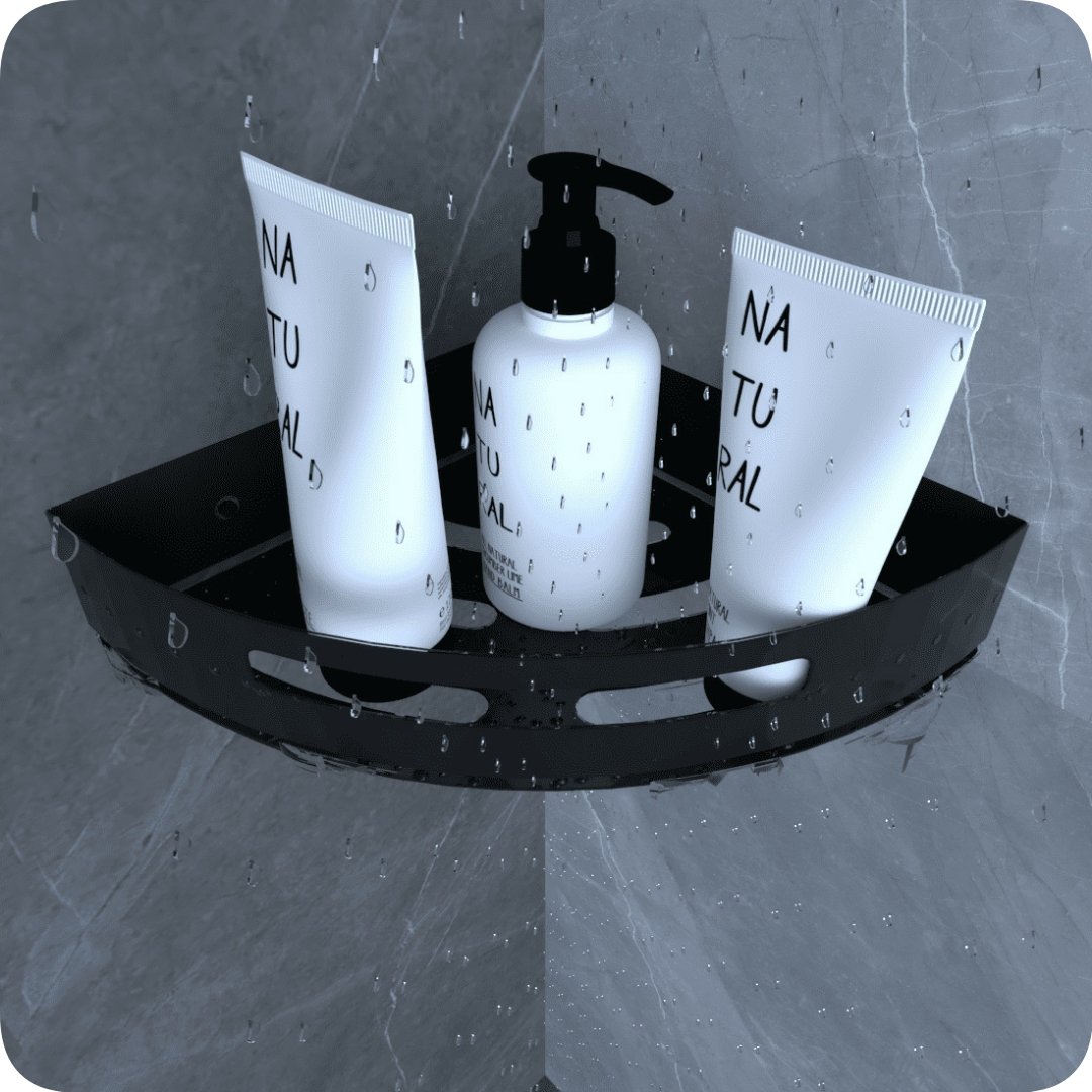 Kit 2 Suportes Porta Shampoo para Banheiro de Canto Inox Preto - 4
