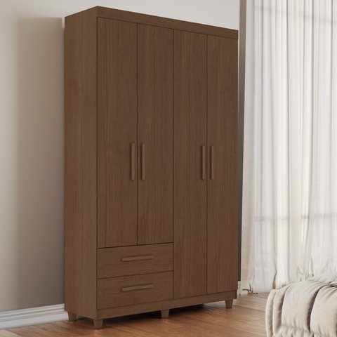 Guarda Roupa Solteiro 4 Portas 2 Gavetas Califórnia Marrom/Cacau