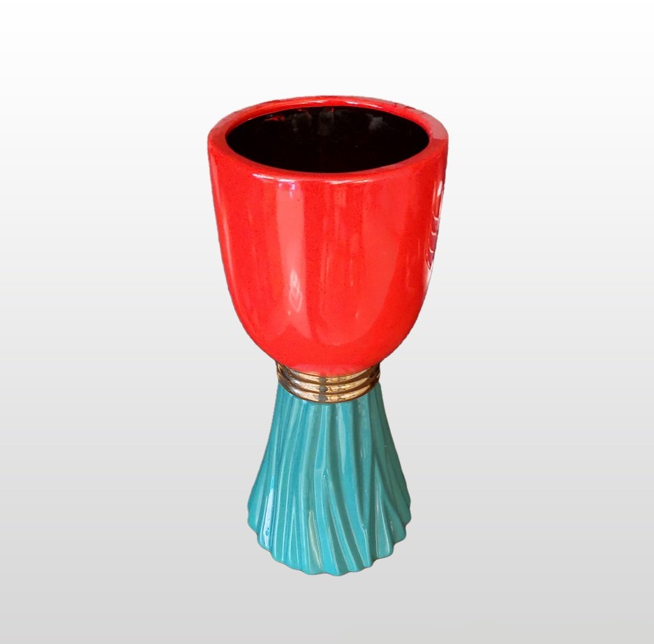 VASO CERAMICA VERDE E VERMELHO
